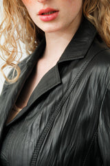 Damen Leder Blazer schwarz