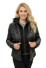 Sportliche echte Damen Lederjacke in schwarz