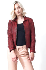 Kurze Damen Lederjacke im Washed-Look