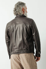 Kurze echte Herren Bundlederjacke dunkel Braun aus weichem Lammnappa und vielen Taschen