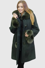 leichter lange Damen Lammfelljacke tannengrün