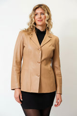 Damen Leder Blazer aus super Lammnappa in honig zum knöpfen