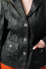 Damen Leder Blazer schwarz