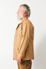 Längerer sportlicher Herren Lederparka aus Lammnappa in Camel wattiert