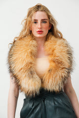 Großer Damen Silberfuchs Kragen in der Farbe cognac