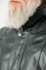 Sportlicher Herren Lederblouson Lederjacke mit leichter wattierung aus Lammnappa Petrol schwarz