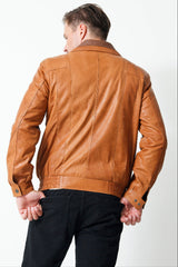 Herren Lederjacke kurz braun Kragen