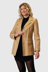 Schicker Damen Lederblazer in Lammnappa in camel zum Knöpfen