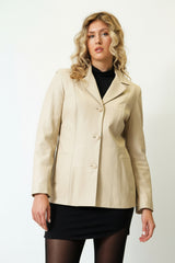 Damen Leder Blazer aus super Lammnappa in creme zum knöpfen
