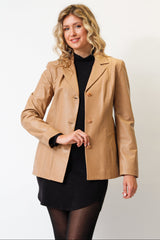 echte Damen Leder Blazer aus super Lammnappa in honig zum knöpfen