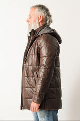 Winter echte Herren Lederparka gesteppt aus Lammnappa mit Kapuze und Doppelkragen