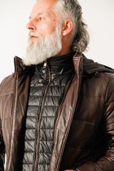 Winter Herren Lederparka gesteppt aus Lammnappa mit Kapuze und Doppelkragen