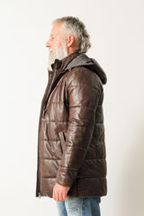 Winter Herren Lederparka gesteppt aus Lammnappa mit Kapuze und Doppelkragen