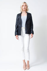 leichte schwarze Damen Lederjacke Reverskragen Reißverschluss