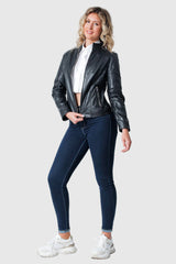 Kurze Damen Lederjacke in schwarz
