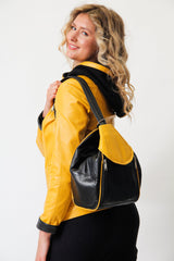 Damen kurz in Lammnappa mit Baumwollkapuze in gelb schwarz tailliert