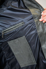 Kurzer Damen Lederparka gesteppt aus Lammnappa mit Kapuze in anthrazit