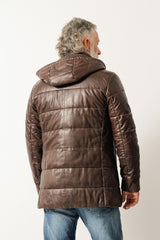 Winter Herren Lederparka gesteppt aus Lammnappa mit Kapuze und Doppelkragen