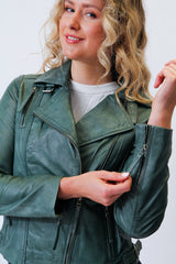 leichte dünne grüne kurze Damen Lederjacke aus weichen Lammnappa vintage Look
