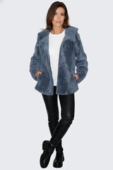 Damen Lammfelljacke Po bedeckt mit Kapuze in blau
