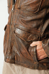 Halblange Herren Lederjacke aus Neuseeland Lammnappa antikbraun mit vielen Taschen