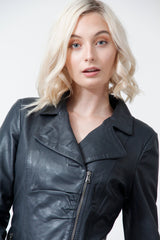 Damen Lederjacke kurz Revers- Kragen blau vintage Lammnappa