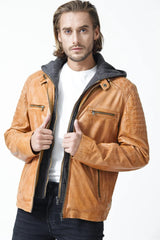 Herren-Lederjacke-kurz-braun-vintage-Taschen-leicht