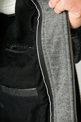 Herren Bikerstyle Lederjacke aus Neuseelandlammnappa in schwarz mit Kapuzenhoody abnehmbar