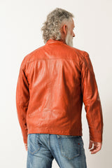 Kurze Herren Biker Style Übergangs Lederjacke aus Lammnappa in orange