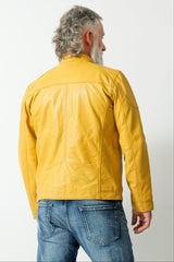 Kurze Herren Biker Style Übergangs Lederjacke Lammnappa in Yellow gelb
