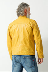 Kurze Herren Biker Style Übergangs Lederjacke Lammnappa in Yellow gelb