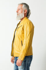 Kurze Herren Biker Style Übergangs Lederjacke Lammnappa in Yellow gelb