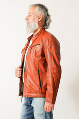 Kurze Herrenlederjacke Biker Style Lammnappa in orange
