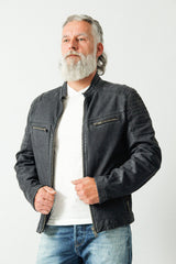 Herren Biker Lederjacke navy blue vintage