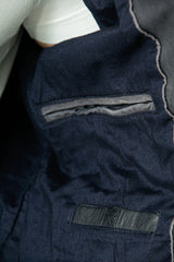 Kurze Herrenbikerstyle Lederjacke navy Blue in sheep Nubuk mit Kapuzeteil