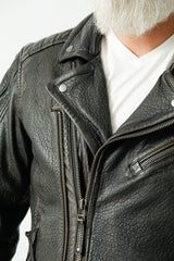 Kurze Herren Bikerlederjacke aus New Zealand Lammnappa schwarz antik Bubbleoptik