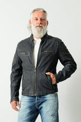 Herren Biker Lederjacke navy blue vintage