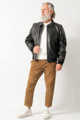 Herren Collejacke Bomberjacke aus Rindnappa in schwarz mit Strickbündchen