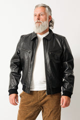 Herren Collejacke Bomberjacke aus Rindnappa in schwarz mit Strickbündchen