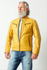 Kurze Herren Biker Style Übergangs Lederjacke Lammnappa in Yellow gelb