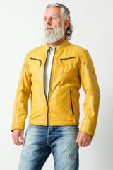Kurze Herren Biker Style Übergangs Lederjacke Lammnappa in Yellow gelb