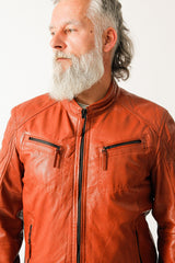 Kurze Herren Biker Style Übergangs Lederjacke aus Lammnappa in orange