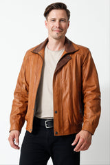 kurze Herren Lederjacke cognack Lammnappa Taschen echtes Leder