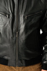 Herren Collejacke Bomberjacke aus Rindnappa in schwarz mit Strickbündchen