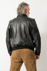 Herren Collejacke Bomberjacke aus Rindnappa in schwarz mit Strickbündchen