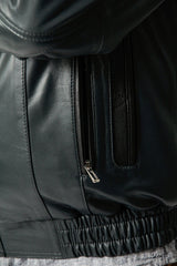 Herren Lederblouson mit leichter wattierung aus Lammnappa Petrol schwarz