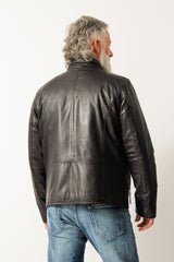 Herren Lederjacke schwarz Lammnappa mit heraustrennbare Textilsteppjacke in blau