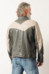 Sportliche dreifarbige kurze Herren Lederjacke mit Stehkragen aus Lammnappa