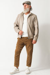 Leichter Herren Lederblouson Bundjacke Lammnappa in ivory mit Stehkragen