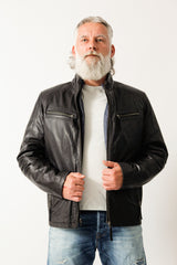 Herren Lederjacke schwarz Lammnappa mit heraustrennbare Textilsteppjacke in blau